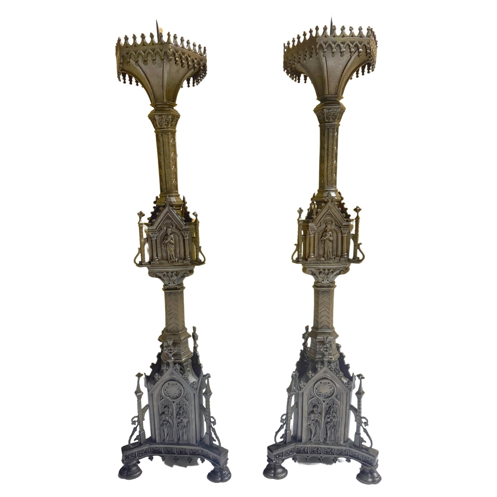 19th Century French Gothic Revival Bronzed Zinc Candlestick Set of 2 (1 of 18)