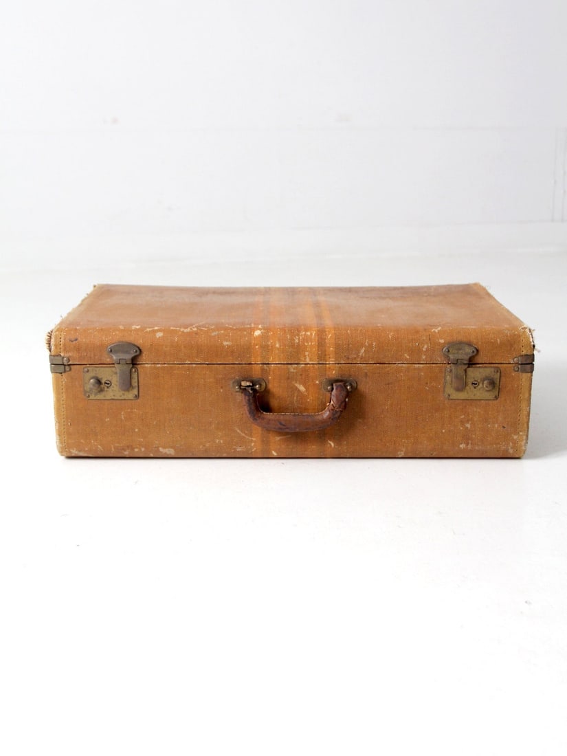 Vintage Striped Luggage Hard Case with Leather Handle (1 of 11)