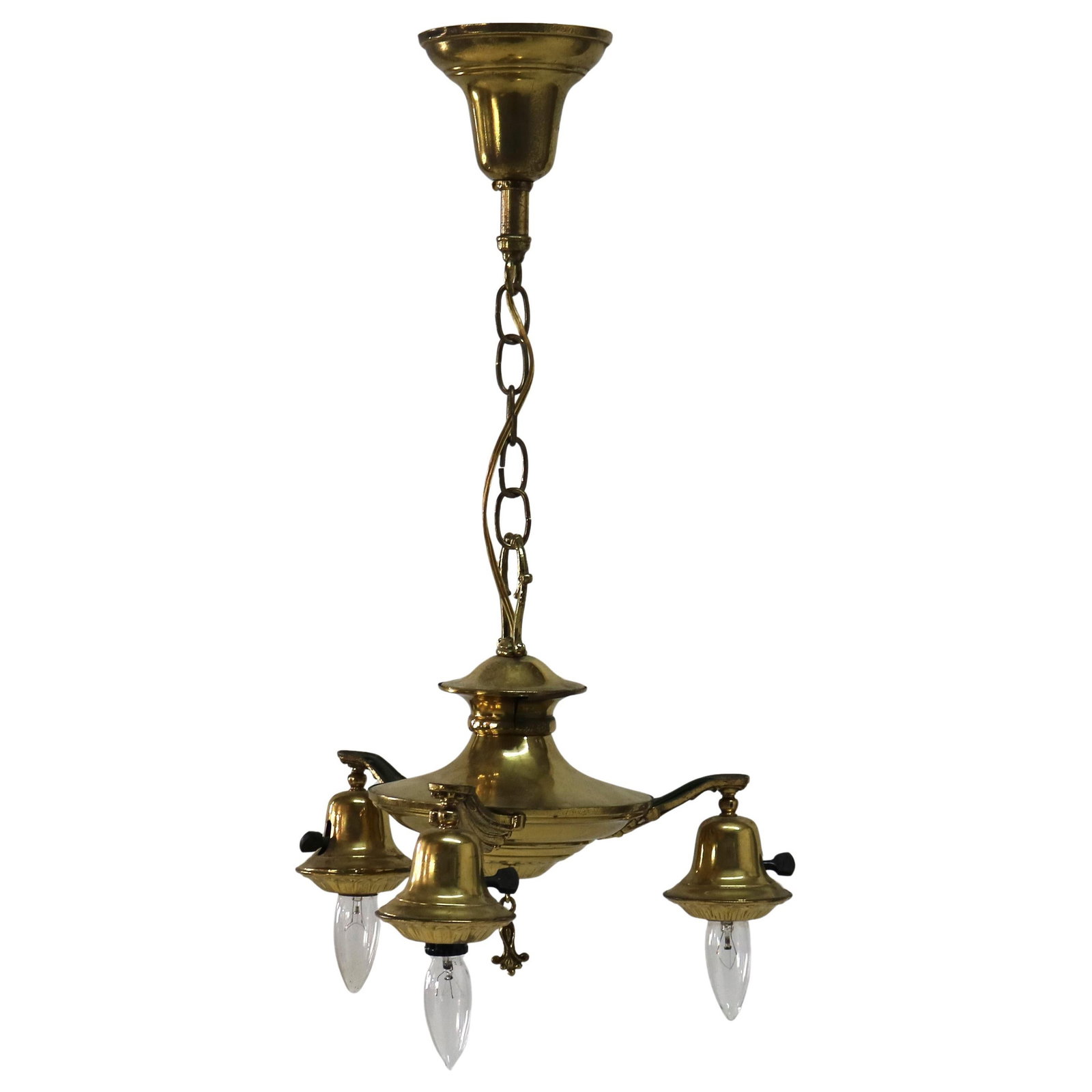 Vintage Circa 1920 Antique Brass Three Light Hall Fixture (1 of 11)