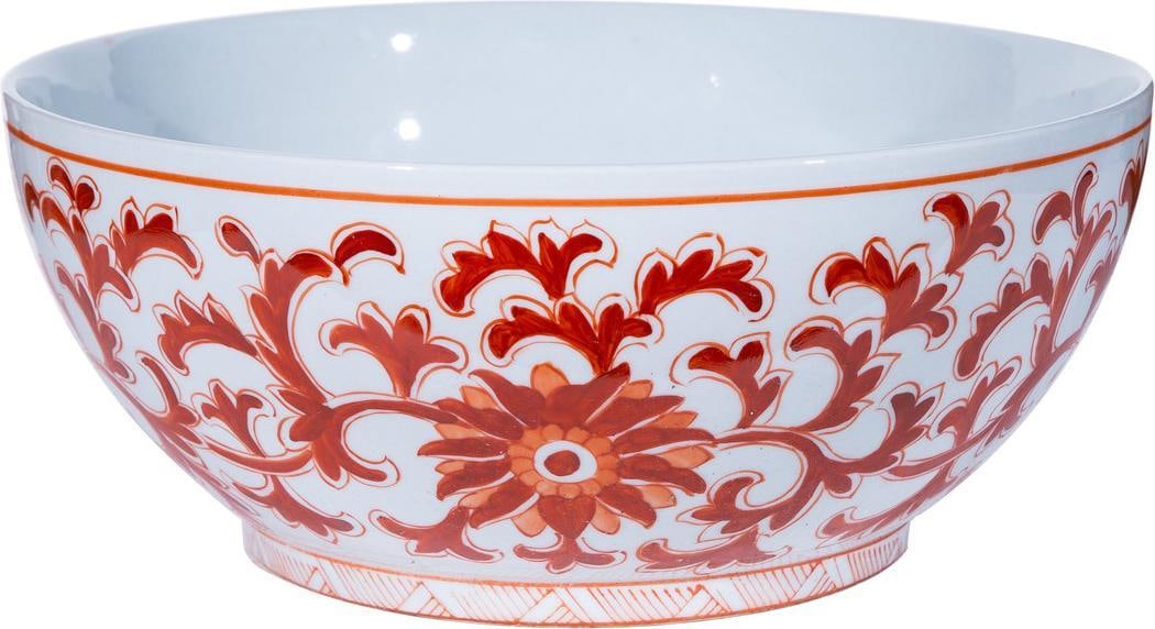 Handcrafted Orange Ceramic Bowl Floral Twist Vine Design (1 of 3)