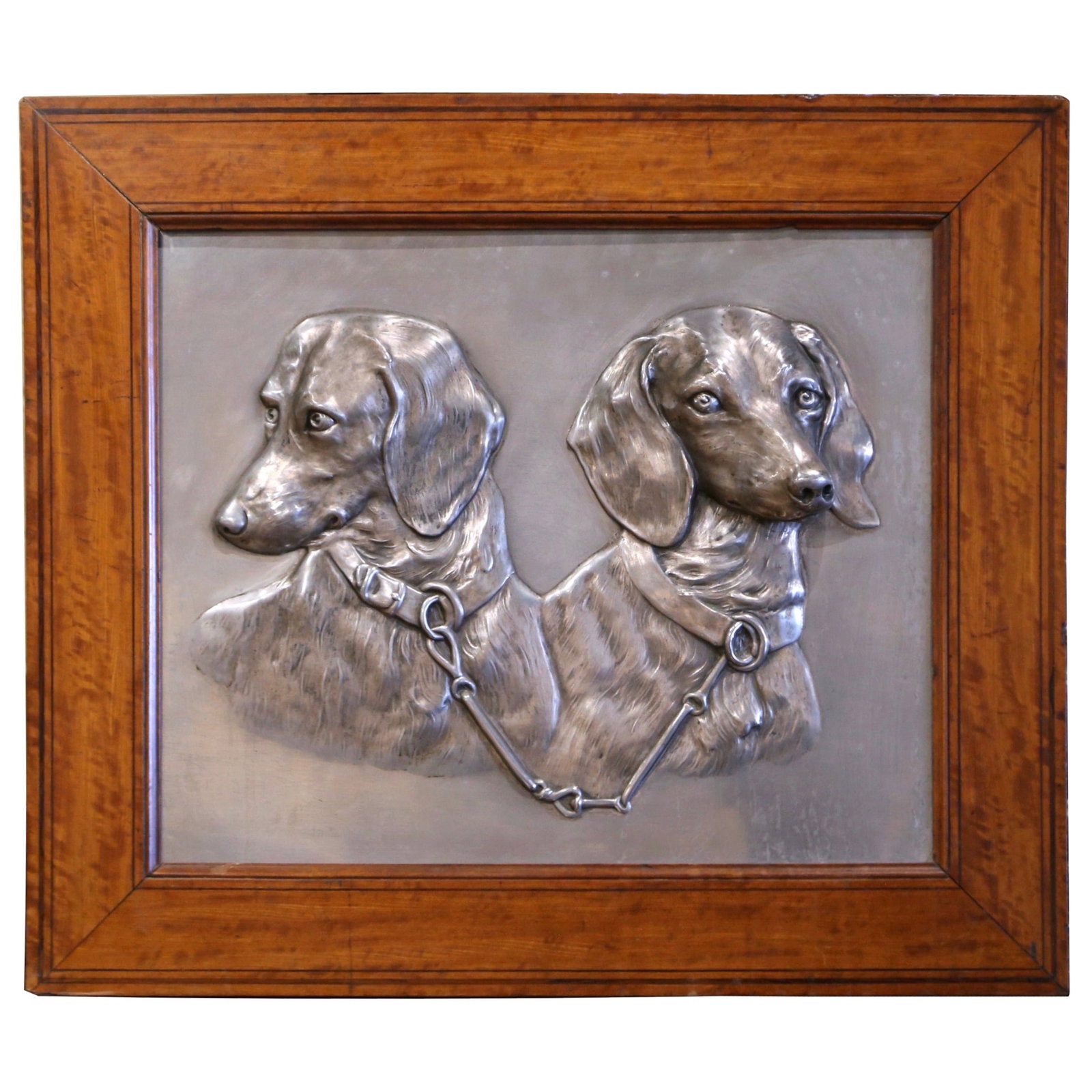French Carved Pewter Dachshund Wall Art Circa 1900 in Walnut Frame (1 of 6)