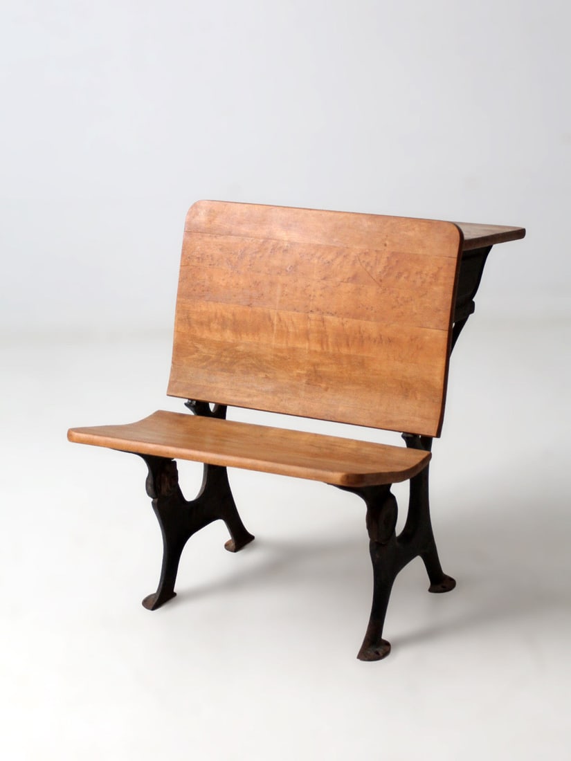 Early 1900s Cast Iron and Wood School Desk with Attached Seat (1 of 12)