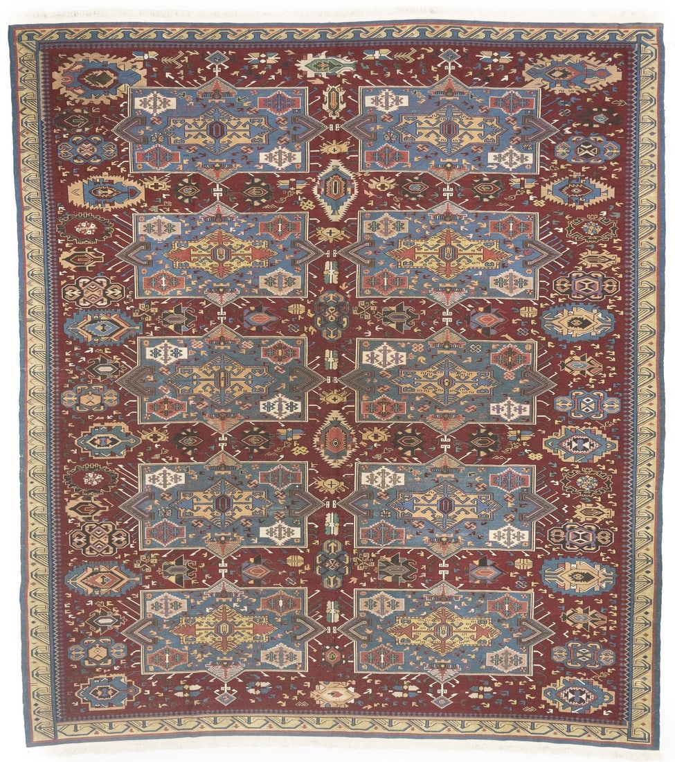 Wool Area Rug 8'1 x 9'1 Hand-Woven Sumak Herati Tribal Geometric Design (1 of 17)