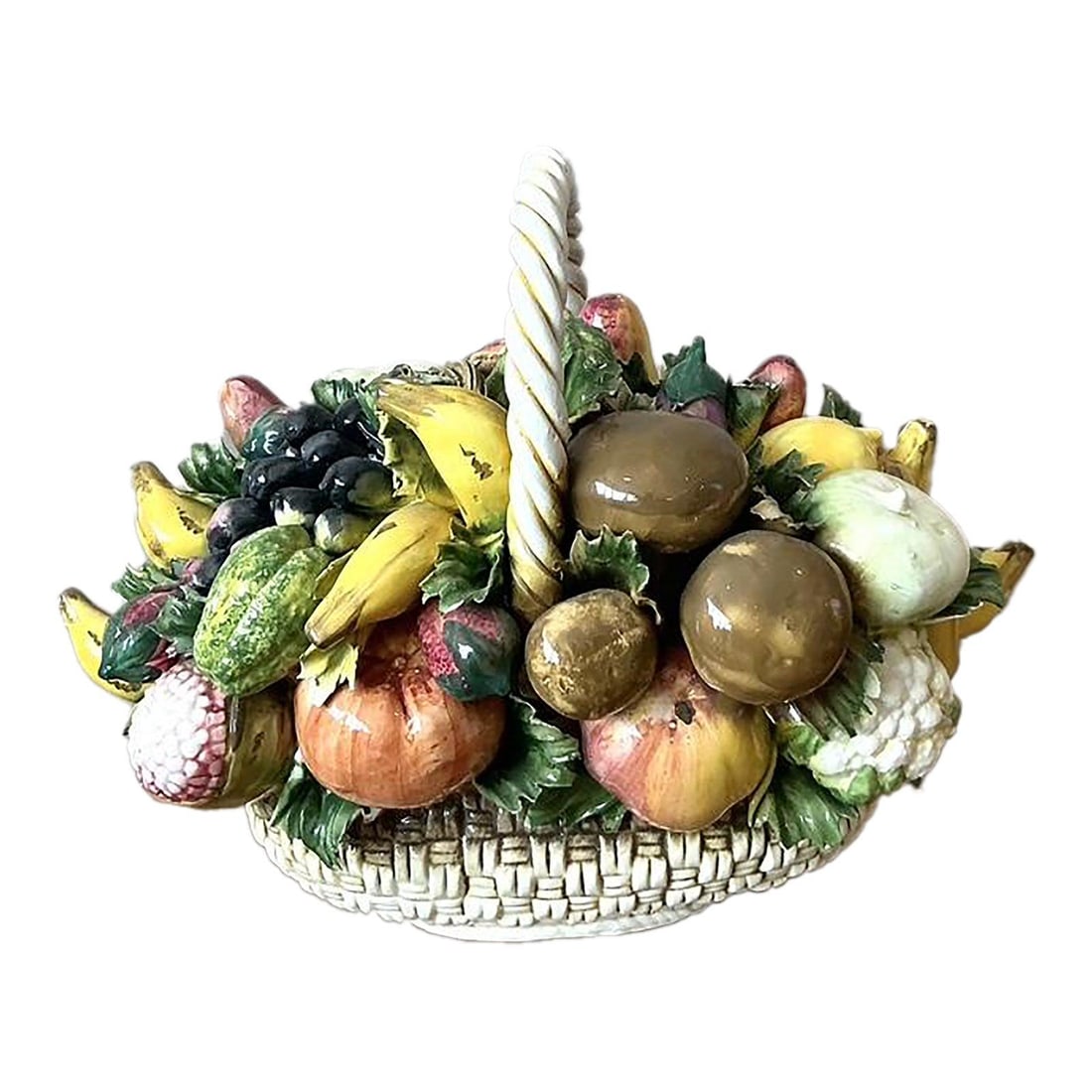 Italian Ceramic Centerpiece Basket With Hand-Painted Glazed Fruit Arrangement (1 of 9)