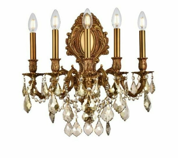 Elegant Lighting Monarch 5-Light French Gold Wall Sconce with Golden Teak Crystals 24" (1 of 8)