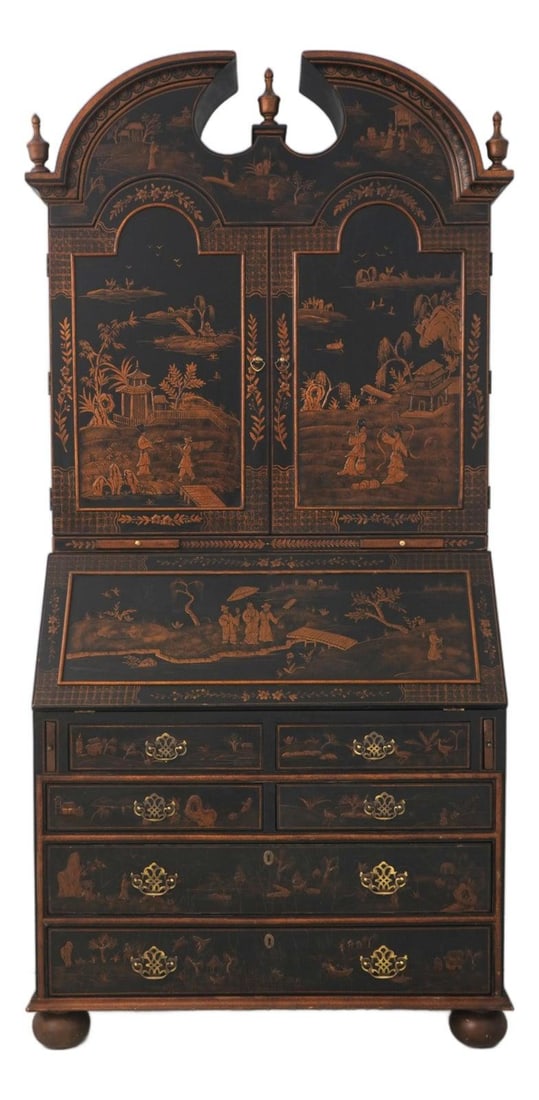 Chinoiserie Secretary Desk with Black Finish and Decorative Carved Details (1 of 10)