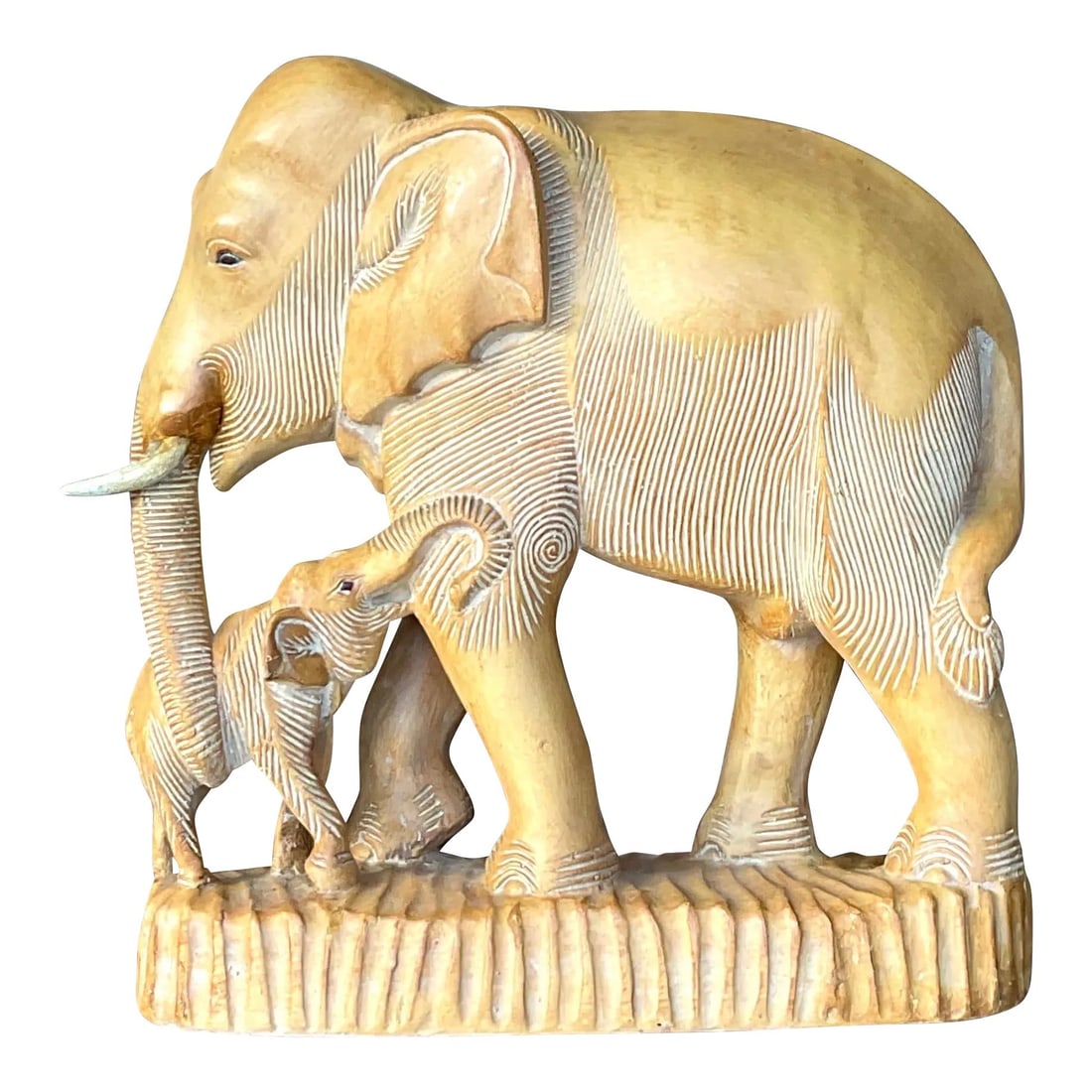 Vintage Boho Hand Carved Elephant Sculpture with Baby (1 of 8)