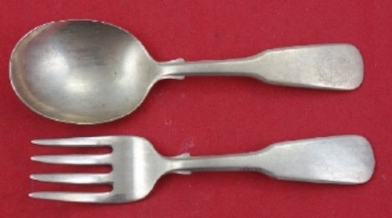 Sterling Silver Baby Set Two Piece Eighteen Ten 1810 Pattern 4 Inch (1 of 1)