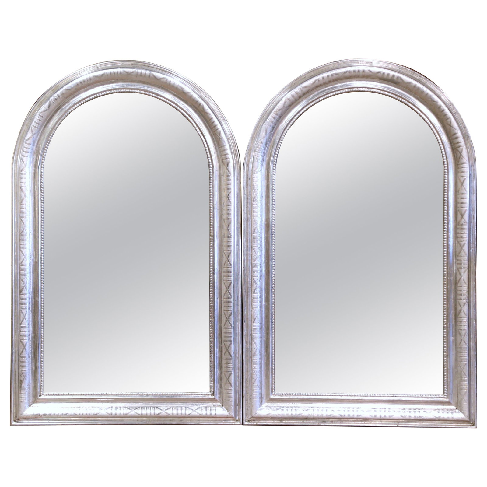 Elegant Set of 2 French Louis Philippe Silver Leaf Wall Mirrors (1 of 11)