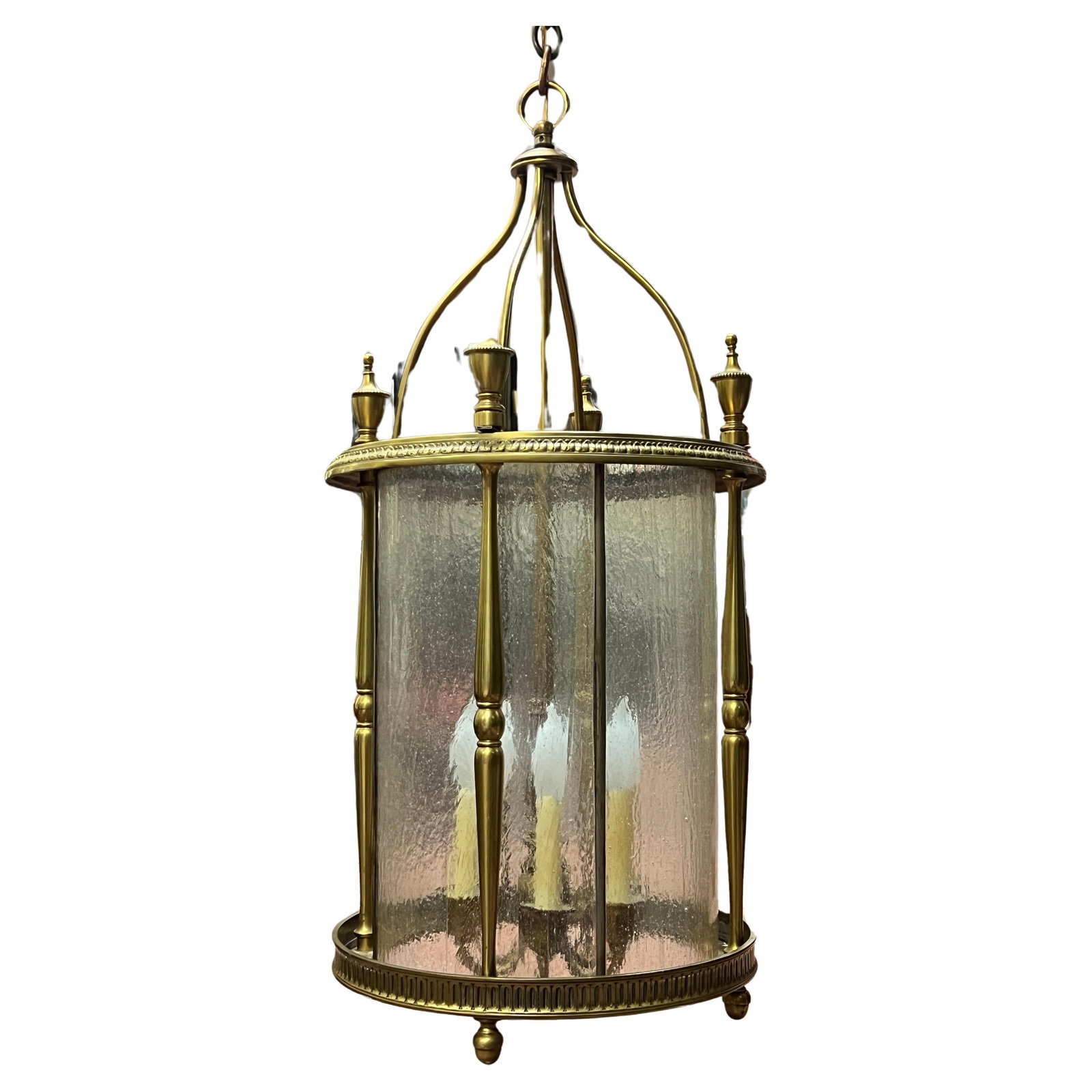 Six-Light Brass Regency Lantern Chandelier with Frosted Glass Panels (1 of 16)