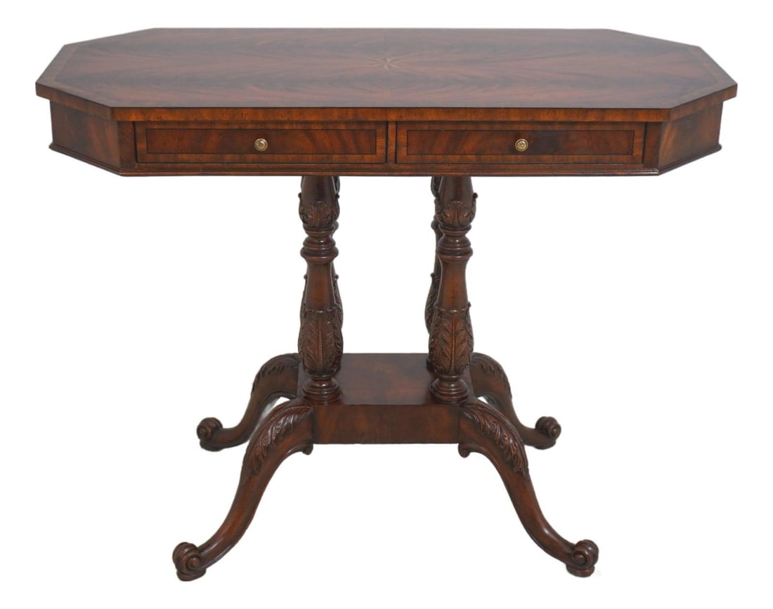 Georgian Style Mahogany Foyer Table with Two Drawers and Inlaid Star Top (1 of 10)