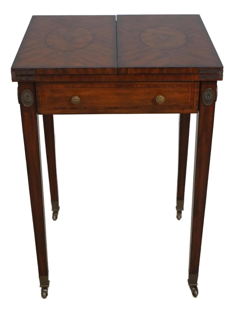 Maitland Smith Flip Top Mahogany Games Table with Leather Chess Board (1 of 10)