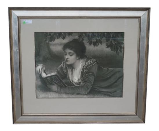 John Richard Victorian Lady Reading Black Framed Print 41 x 36 (1 of 5)