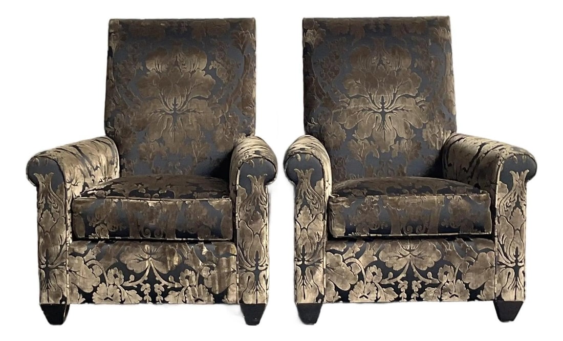 Pair of Silk Devore Lounge Chairs by John Hutton for Donghia Bohemian Style (1 of 10)