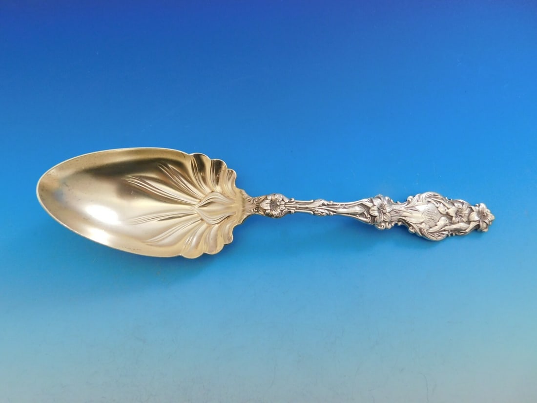 Whiting Lily Sterling Silver Salad Serving Spoon Goldwashed 9" (1 of 4)