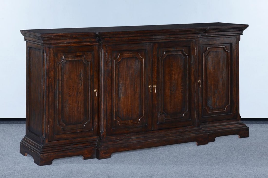 Edward French Style 84" Solid Wood Sideboard in Dark Rustic Pecan: Edward French Style 84" Solid Wood Sideboard in Dark Rustic Pecan Introducing the Edward Solid Wood Sideboard, a stunning addition to your dining space. This piece features a classic French style with