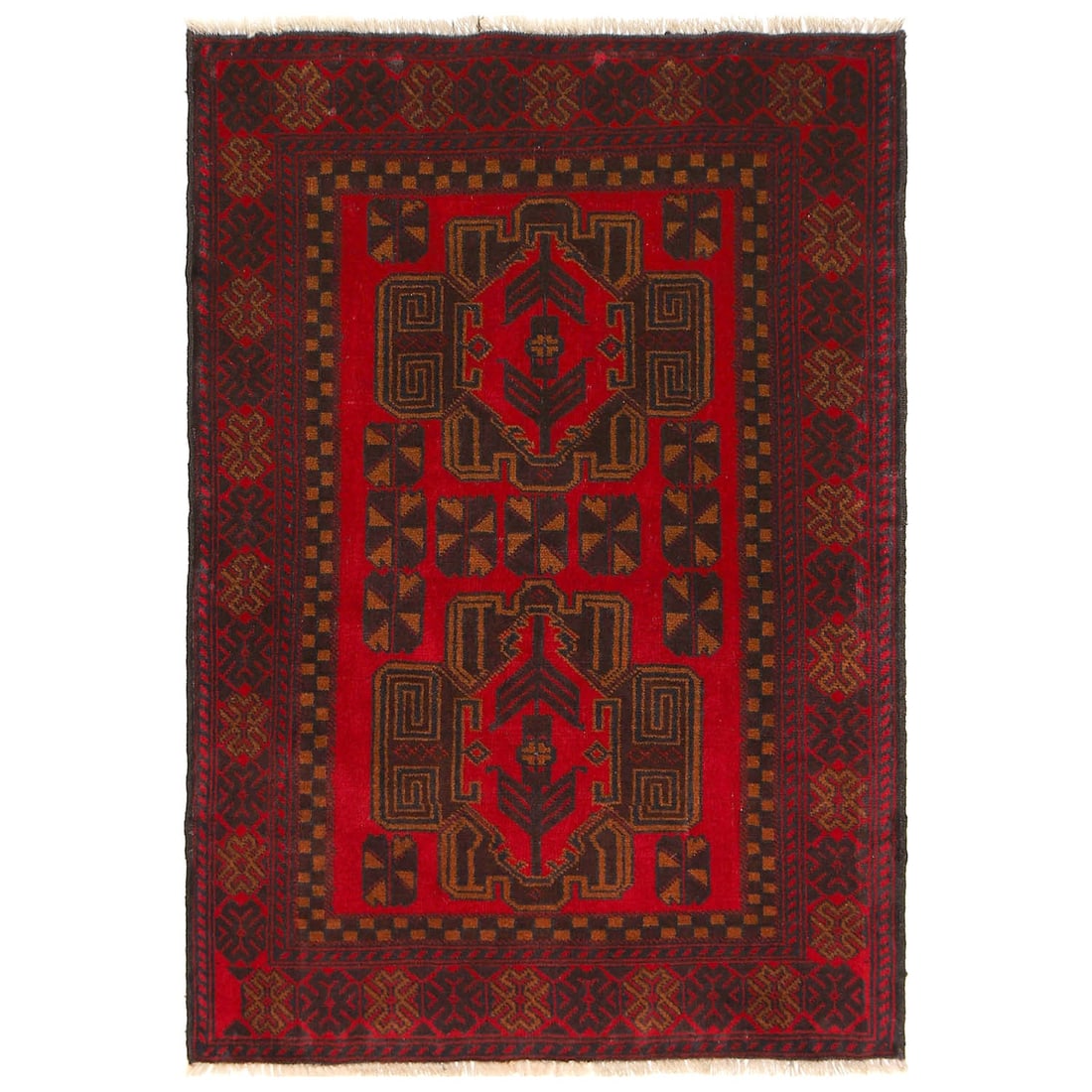 3' x 4.4' Afghan Handmade Tribal Wool Rug Red Geometric Design (1 of 5)