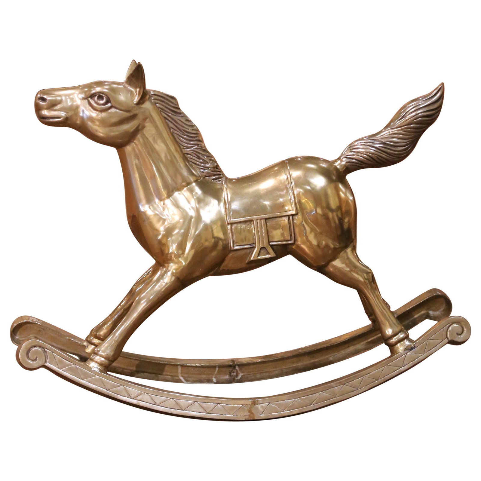 English Mid-Century Brass Carousel Rocking Horse Sculpture on Arched Base (1 of 8)