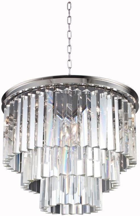 Elegant Lighting Sydney Royal-Cut Crystal 9-Light Pendant Lamp Polished Nickel: Elegant Lighting Sydney Royal-Cut Crystal 9-Light Pendant Lamp Polished Nickel Illuminate your space with this stunning Royal-Cut Crystal Pendant Lamp, showcasing a polished nickel finish that adds a