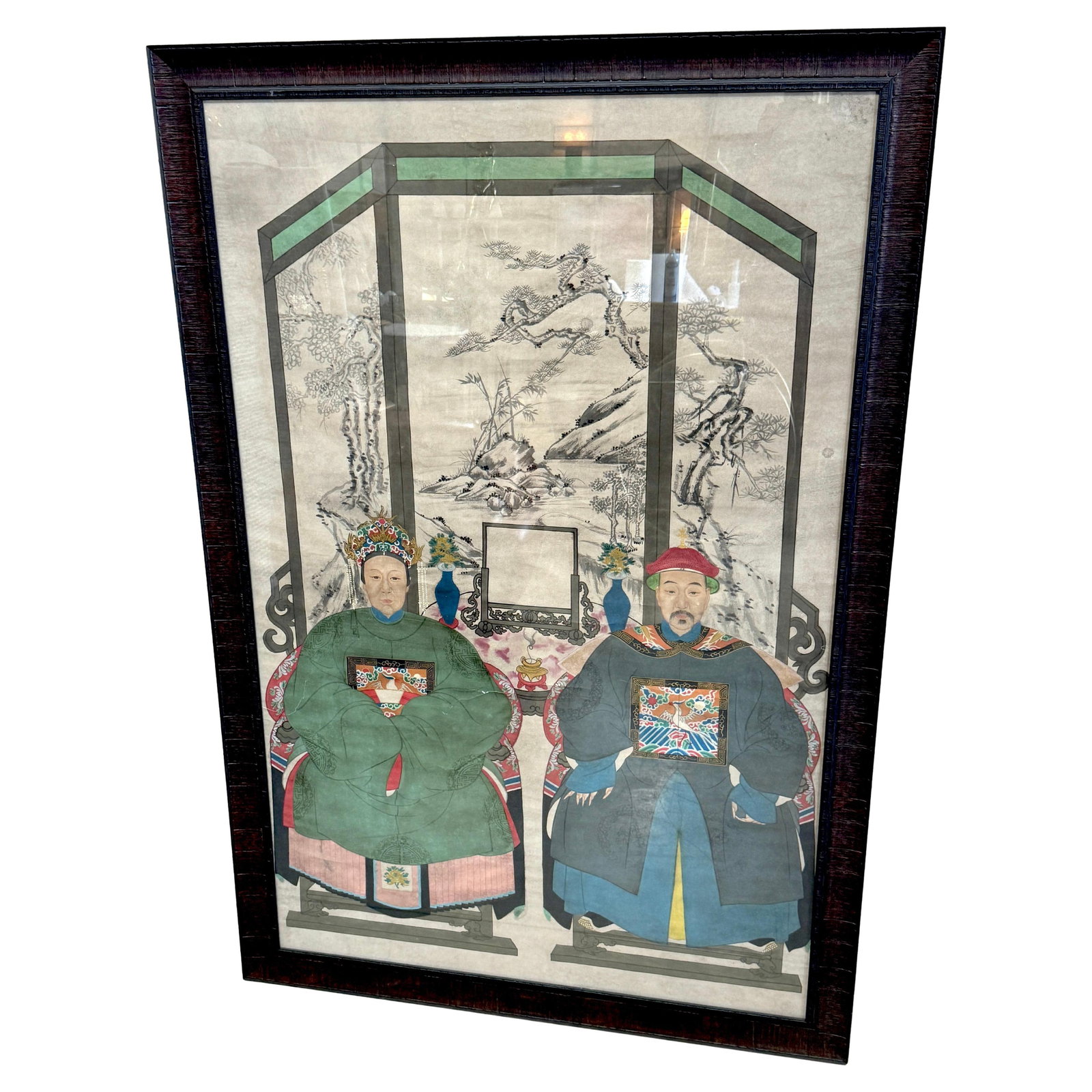 Large Qing-Dynasty Double Ancestral Portrait China 19th Century (1 of 15)