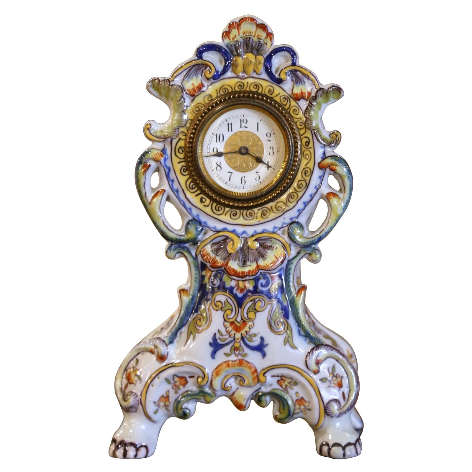 French Louis XV Hand Painted Faience Clock Rouen Early 20th Century (1 of 8)