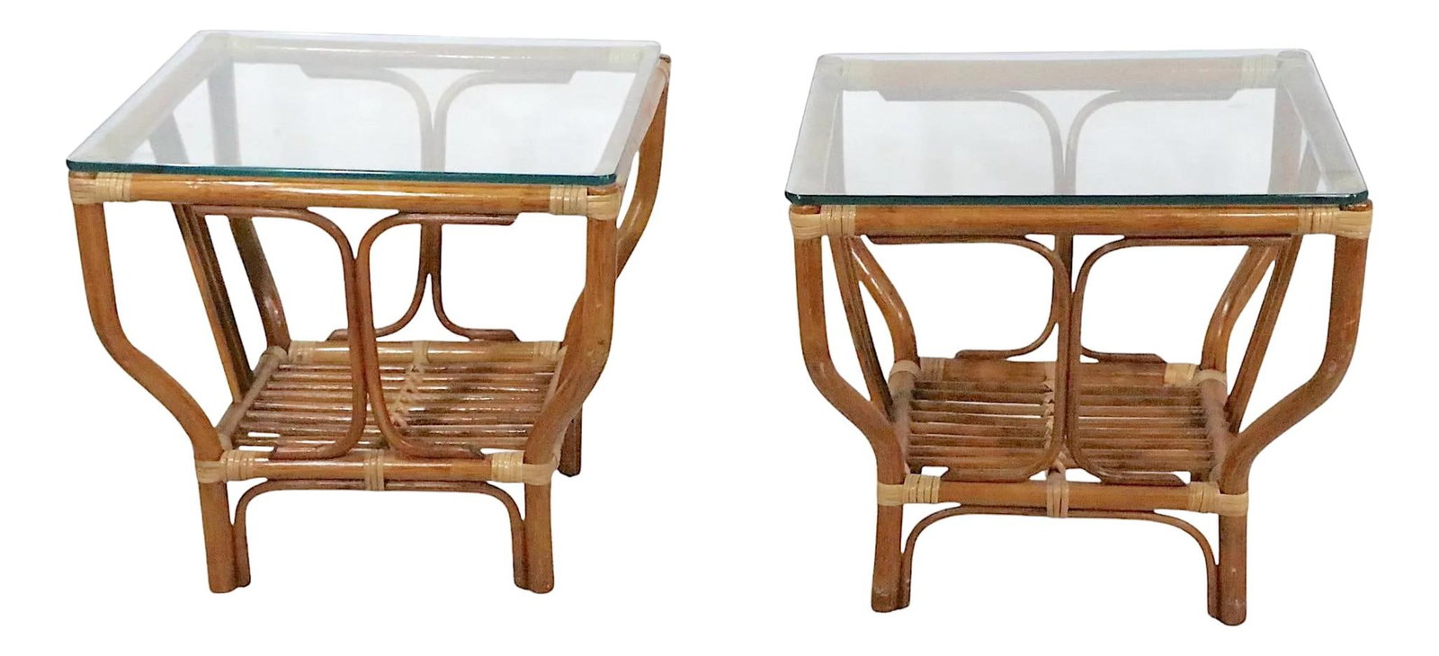 Mid Century Pair Bamboo Glass End Tables After Frankl (1 of 10)