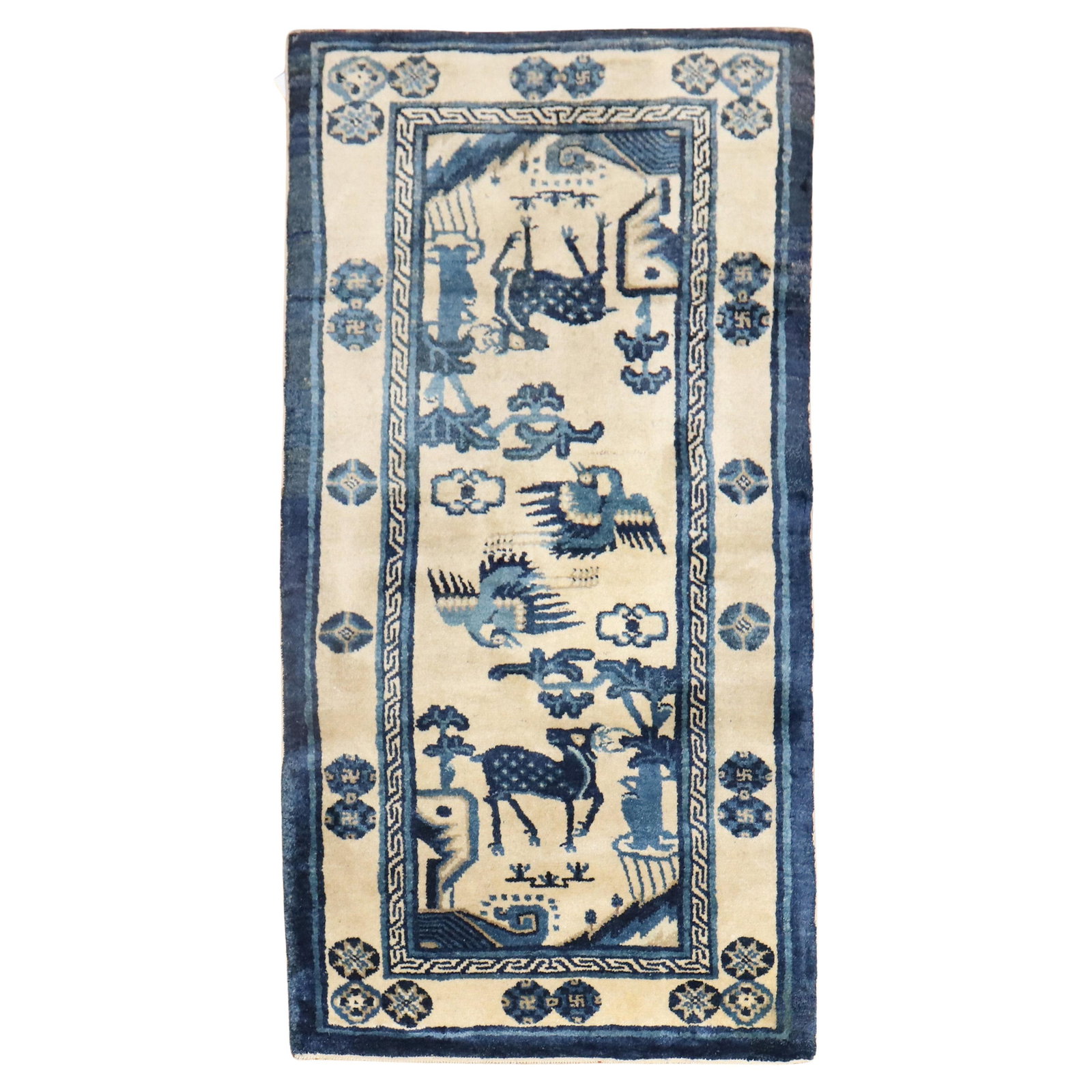 Early 20th Century Chinese Wool Pictorial Rug with Animal Motif 27 x 53 in (1 of 7)