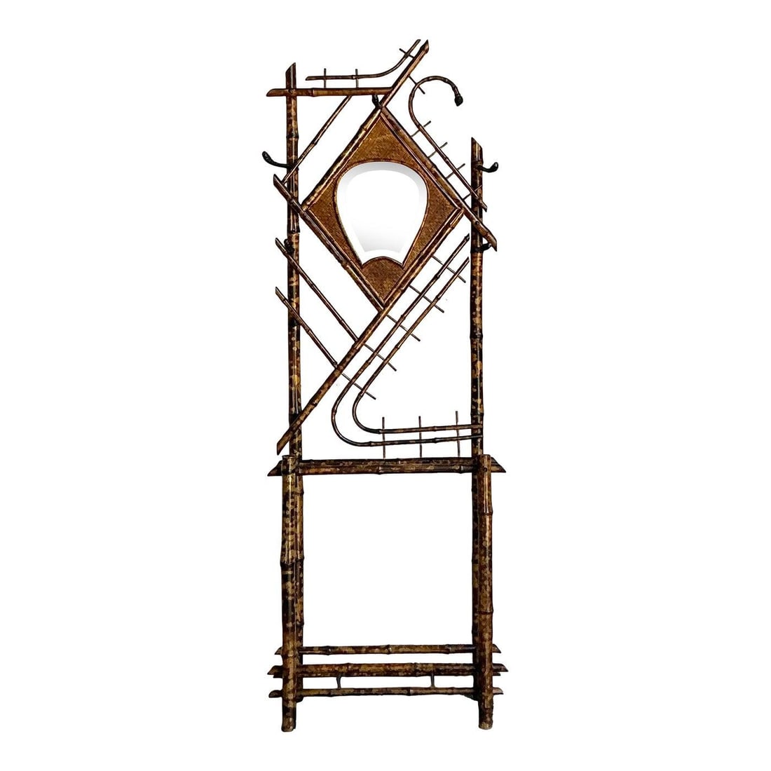 Vintage Tortoise Bamboo Hall Tree with Mirror and Umbrella Stand (1 of 10)