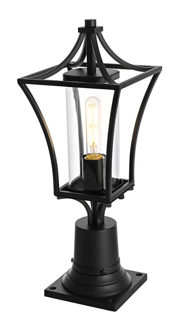 Belgrade Black Iron and Glass 19 Inch Outdoor Pole Lantern for Patio or Walkway: Belgrade Black Iron and Glass 19 Inch Outdoor Pole Lantern for Patio or Walkway This outdoor pole light fixture features a traditional design with a black finish and clear glass panels. Constructed fr