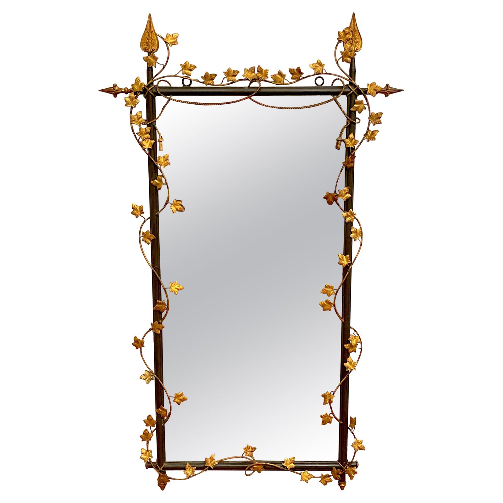 1960s Italian Gilt Polychromed Neoclassical Tole Mirror Trellis Vine Motif (1 of 10)