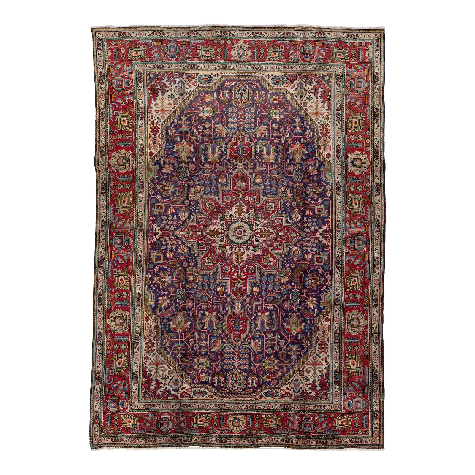 Vintage Tabriz Hand-Knotted Wool Rug 7'8 x 11'3 Blue Floral Design: Vintage Tabriz Hand-Knotted Wool Rug 7'8 x 11'3 Blue Floral Design Discover the elegance of this vintage Tabriz hand-knotted wool rug, featuring a stunning blue field adorned with multicolor floral ac