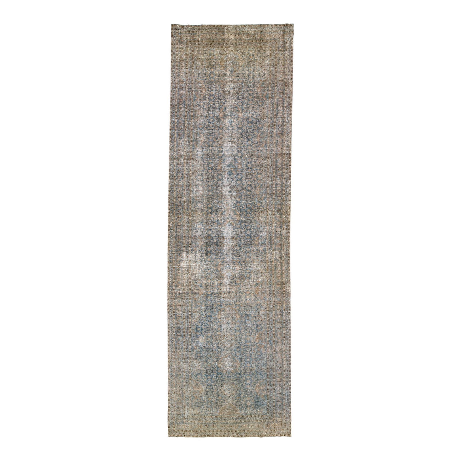 Antique Persian Mahal Blue Wool Rug 5'8 x 19'4 Floral Design: Antique Persian Mahal Blue Wool Rug 5'8 x 19'4 Floral Design This exquisite hand-knotted antique Persian Mahal wool rug features a stunning blue color field adorned with brown accent colors in an intr