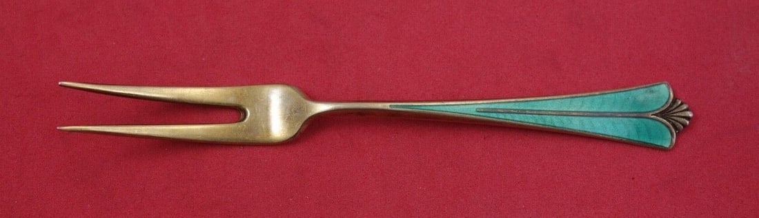 David Andersen Sterling Silver Town Hall Strawberry Fork Green Enamel 4 1/4" (1 of 2)