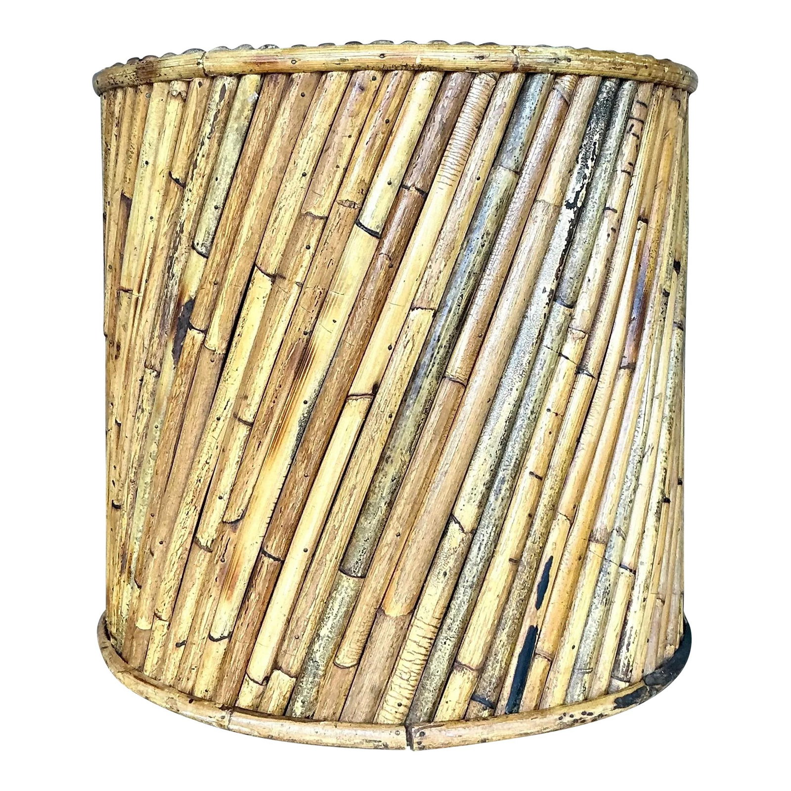 Vintage Coastal Split Reed Accent Table Camel Color (1 of 7)