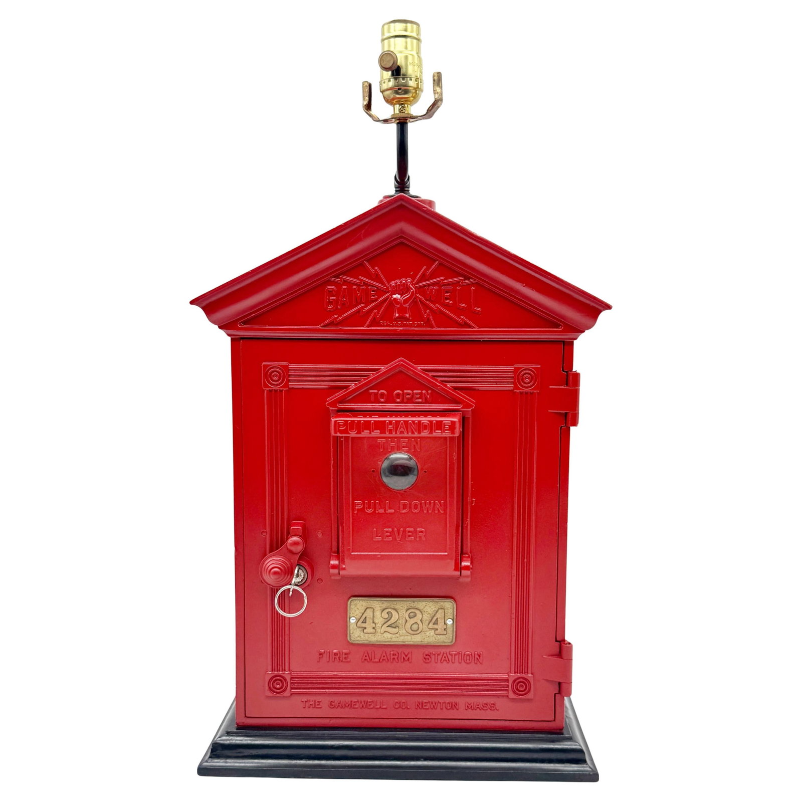 1930s Gamewell Antique Fire Alarm Box Lamp Red Enameled Brass (1 of 9)