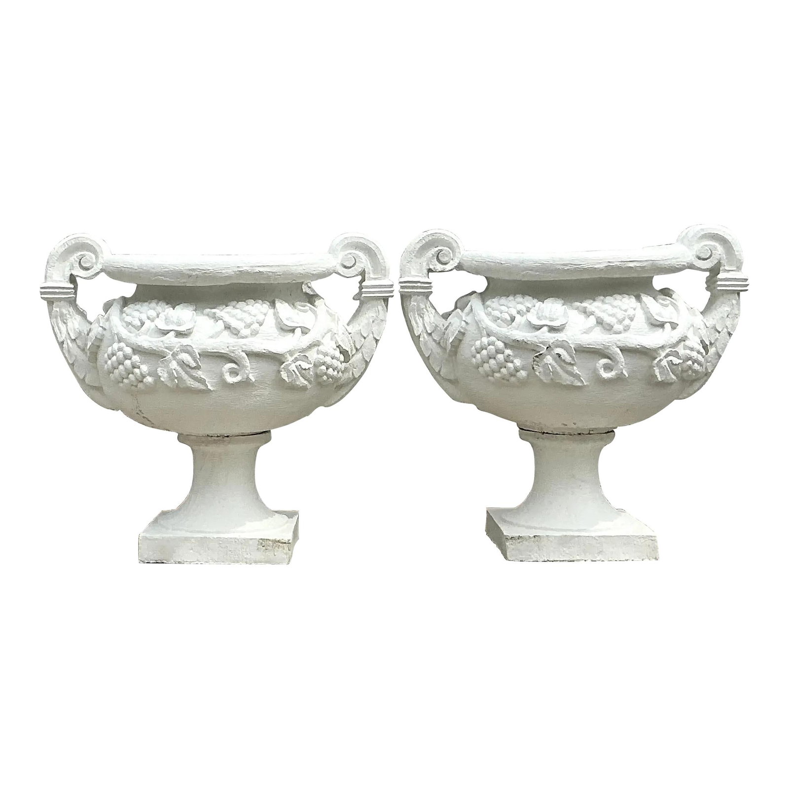 Pair of Vintage Regency White Concrete Urns 32 Inches Tall (1 of 8)
