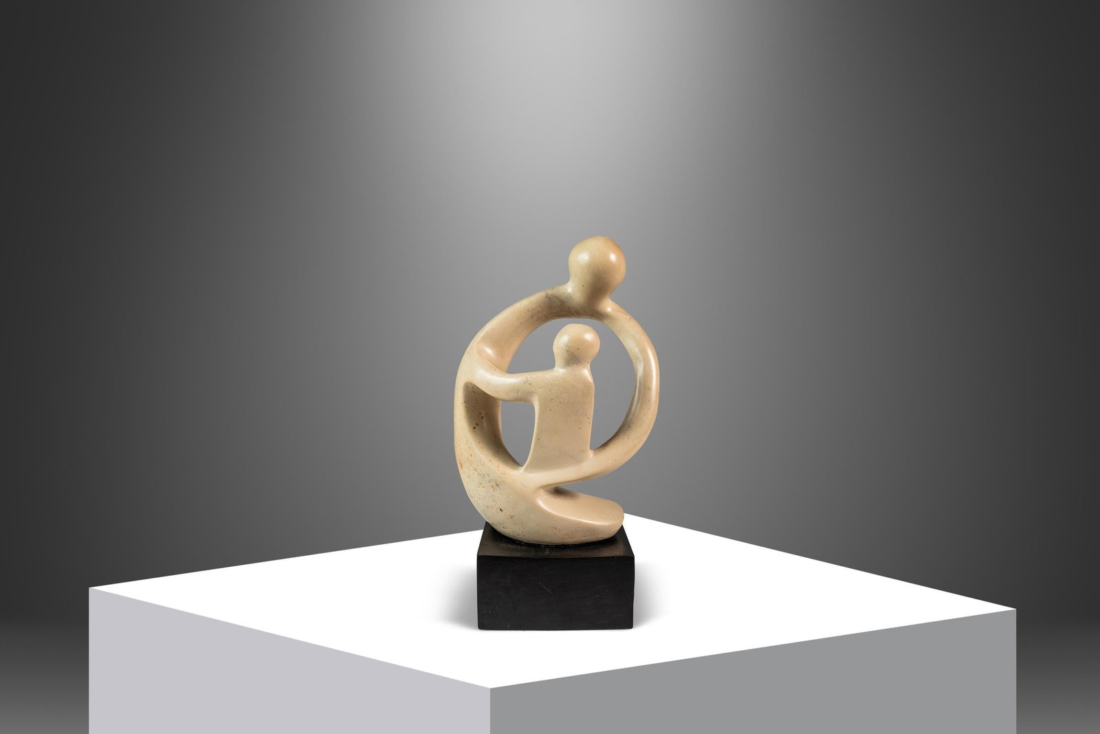 Mid-Century Marble Sculpture Parent & Child with Bentwood Base Kenya 1980s (1 of 10)