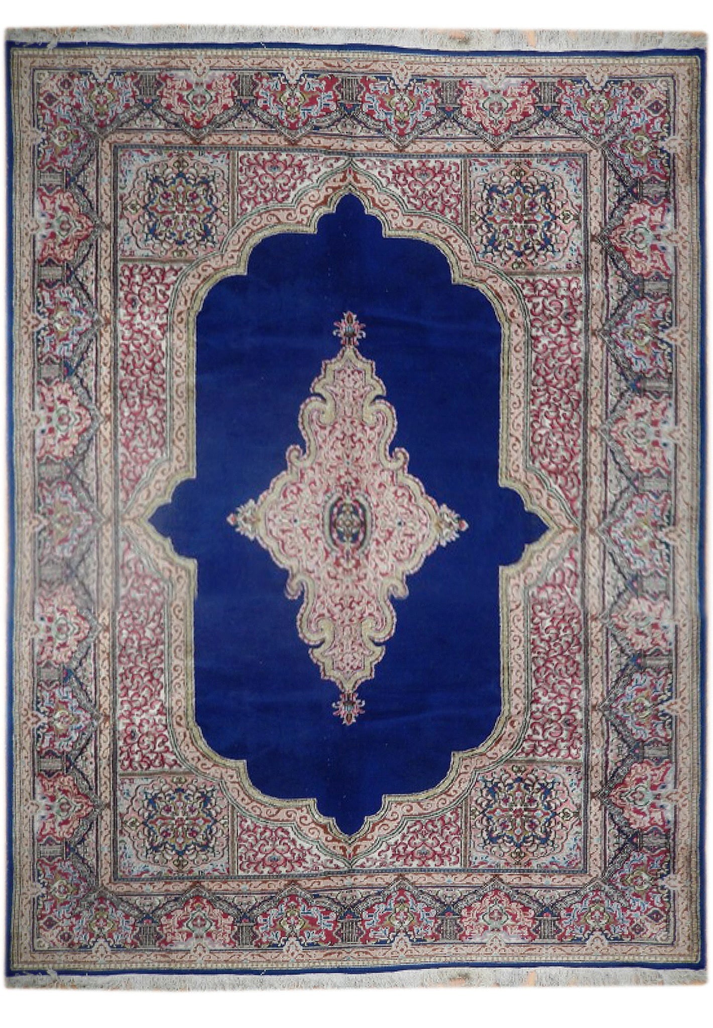 8.2 x 11.4 ft Royal Blue Persian Kerman Rug Hand-Knotted Wool: 8.2 x 11.4 ft Royal Blue Persian Kerman Rug Hand-Knotted Wool Free continental US Shipping This authentic Persian Kerman rug features a classic royal blue field enhanced by intricate floral motifs, sc