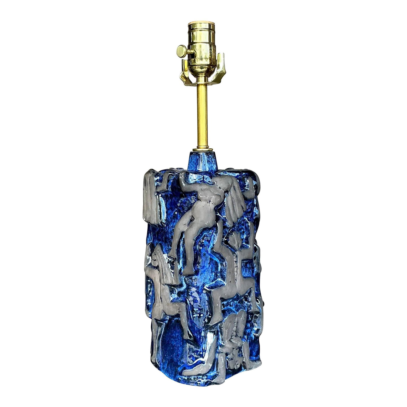 Vintage Boho Swedish Jie Figural Ceramic Lamp 16 Inch Blue (1 of 5)