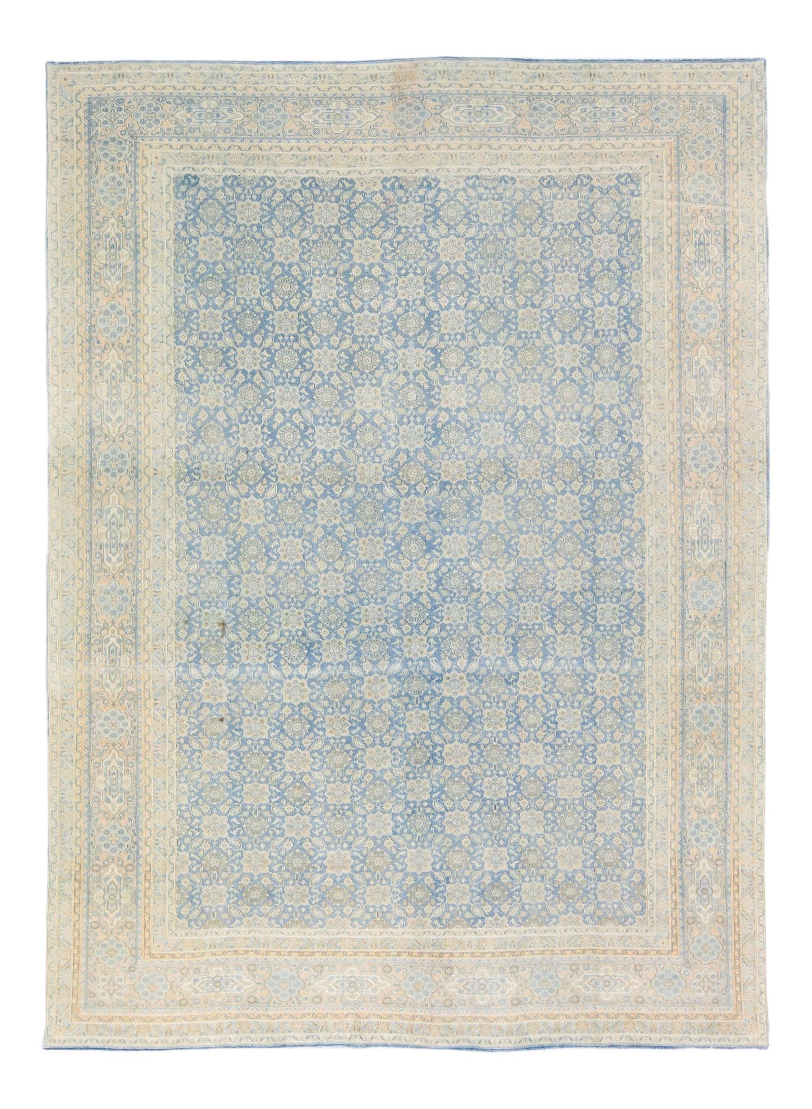 Antique Persian Tabriz Hand-Knotted Floral Blue Wool Rug 8'8 x 11'9: Antique Persian Tabriz Hand-Knotted Floral Blue Wool Rug 8'8 x 11'9 Discover the elegance of this antique Persian Tabriz handmade wool rug, featuring a captivating blue field complemented by a beige f