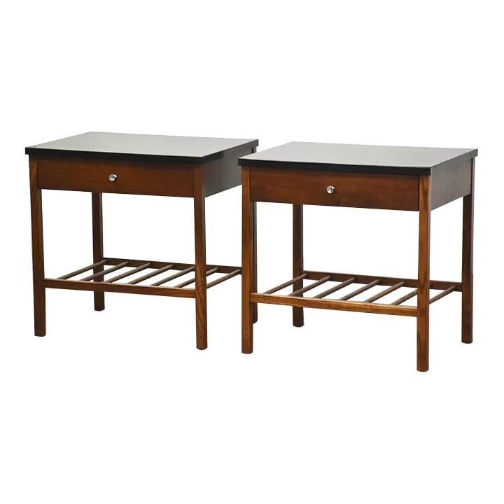 Mid Century Modern Walnut Nightstands by Stanley - Pair (1 of 8)