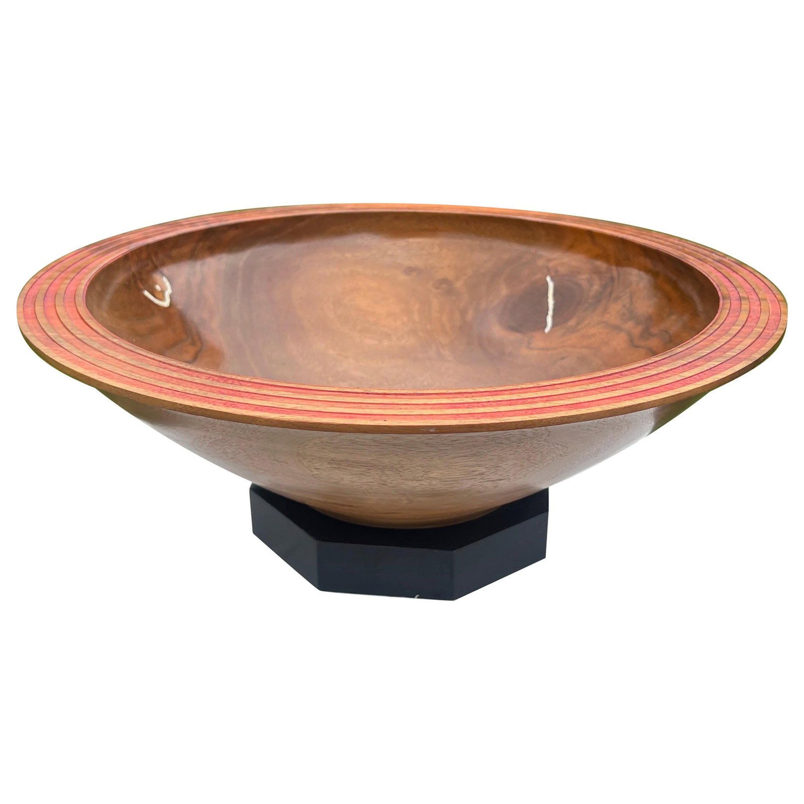 Signed Modernist Walnut Inlaid Centerpiece Bowl with Stand (1 of 10)