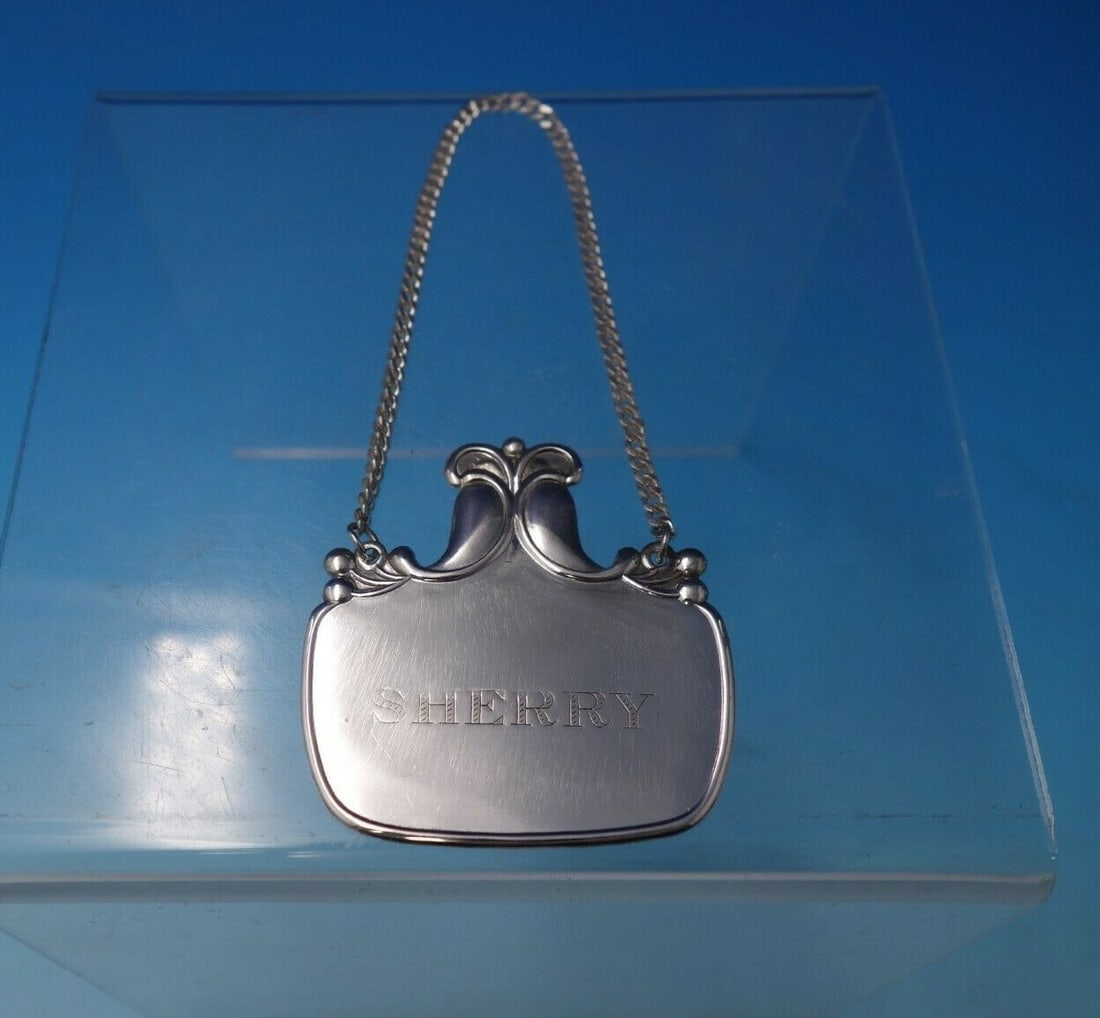 Sterling Silver Sherry Liquor Label with Leaf Berry Motif (1 of 3)