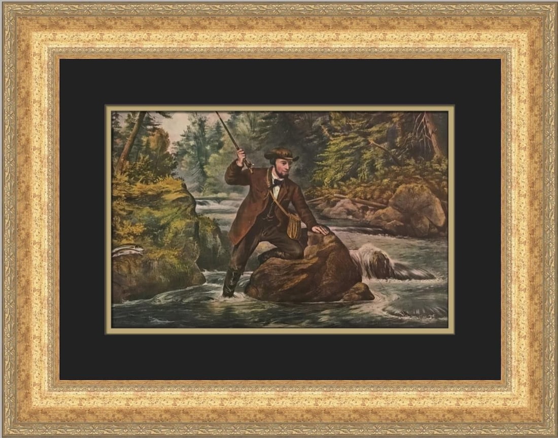 Currier & Ives Brook Trout Fishing Custom Framed Art Print 1952 (1 of 2)
