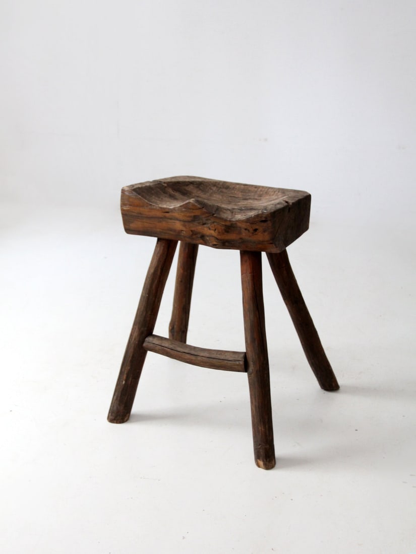 Vintage Rustic Wooden Saddle Stool 27 inch Height (1 of 11)