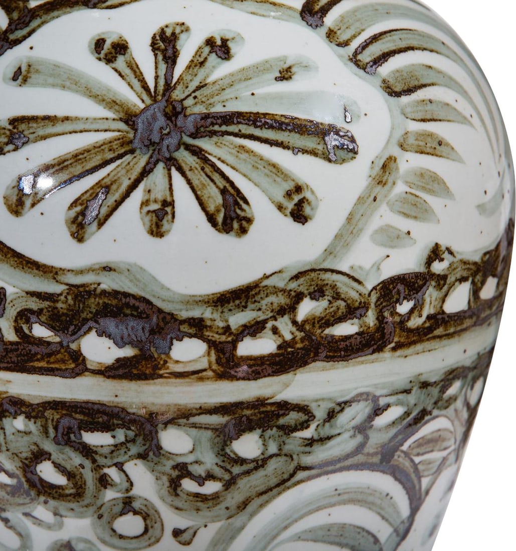 Elegant Hand-Crafted Rusty Brown Ceramic Silla Temple Jar (1 of 3)