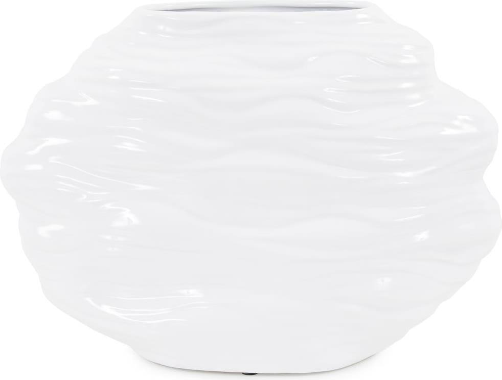 Howard Elliott Ebb Short Glossy White Ceramic Vase 10H 14W 5D (1 of 6)