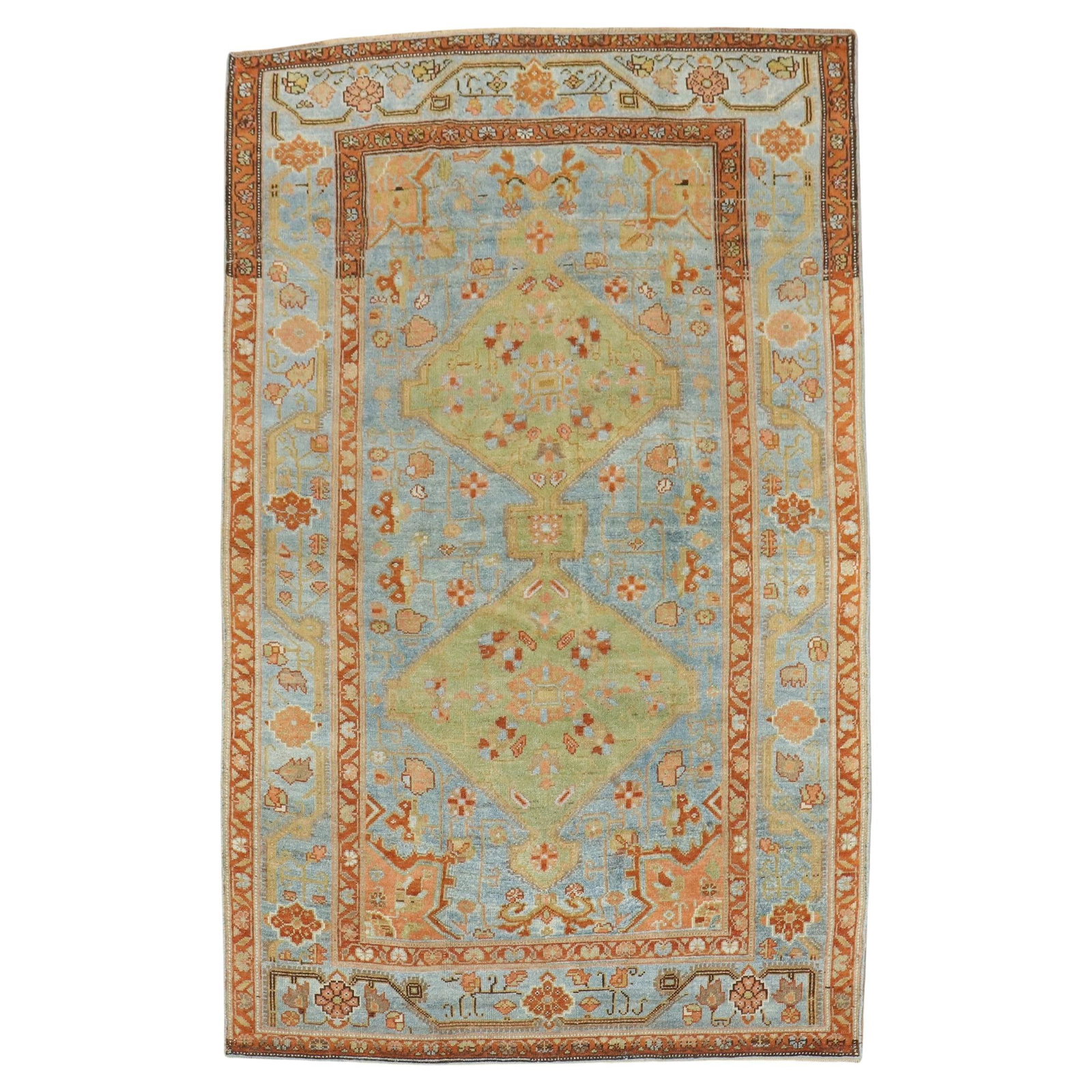 1920s Zabihi Collection Northwest Persian Hand-Knotted Wool Rug 4'9" x 7' Vivid Colors: 1920s Zabihi Collection Northwest Persian Hand-Knotted Wool Rug 4'9" x 7' Vivid Colors Enhance your living space with this exquisite 1920s Northwest Persian rug, featuring a captivating apple green an