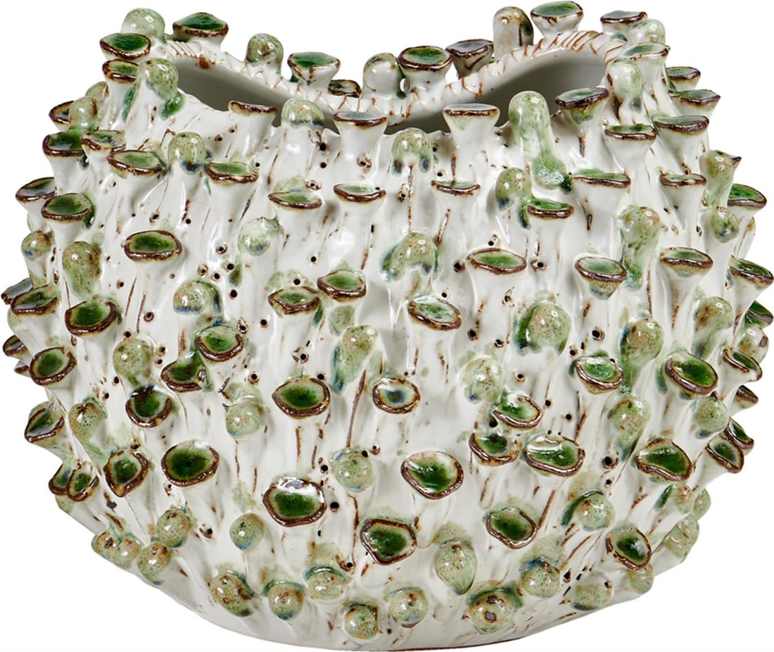 Ceramic Artisan Crafted Blue White Green Vase 5H 6W 6D (1 of 1)