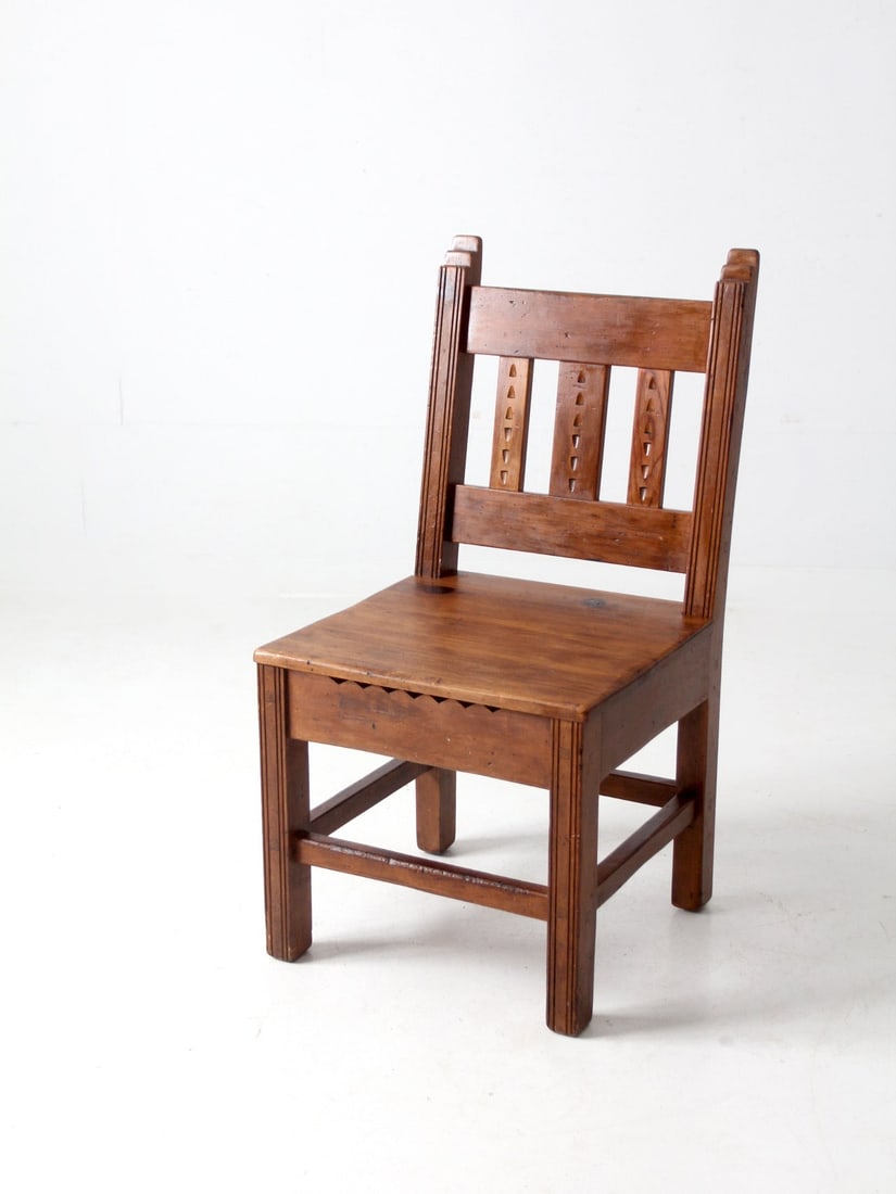 Vintage Mid Century Mission Chair with Floral Slat Back (1 of 6)